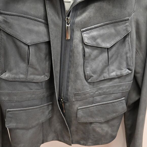 Roncarati | Gray Leather Moto Zip Jacket Size: 42 / Approx. US 8 - Picture 3 of 16